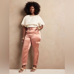 Rose gold Banana Republic silk cargo pants